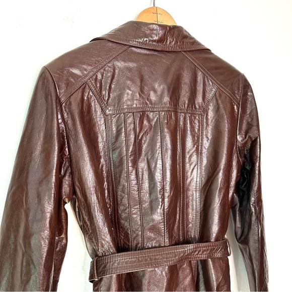 Avant Garde | Vintage Brown Button Down Leather Trench Coat - Picture 5 of 12